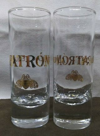 Set Of (2) Patron Tequila Gold Letter Honey Bee Shot Glasses - 4 " Tall