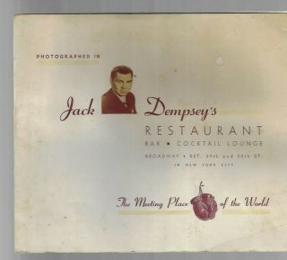 Vintage Nyc Jack Dempsey Restaurant & Bar Souvenir Photo & Advert 1940s J Flagg