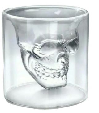 Glass Skull Shot Glass Double Layer Glass Creates 3d Effect Nib