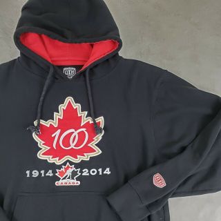 Canada Hockey 100 Yr Anniversary Hoodie Sweatshirt Nhl Patch Logo Black Lg Rare