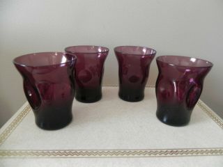 4 Mid Century Modern Amethyst Shot Cordial Glasses With Thumbprint