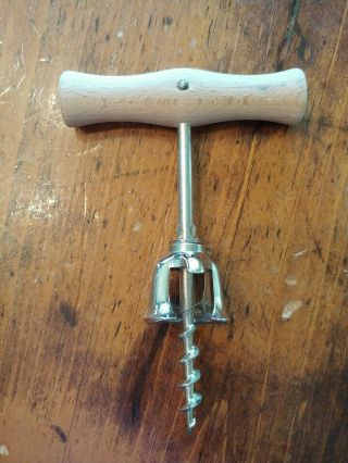 Vintage Italian Corkscrew With Wood Handle,  Metal And Wood 5 "