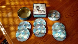 Vintage Winter Geese Coaster Set With Tin