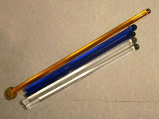 5 Vintage Glass Swizzle Sticks Cobalt - Clear - Amber Cocktail Stirrers C1950 