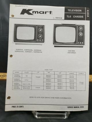 Kmart By Admiral Television Tl6 Chassis K101a Vintage