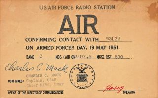 U.  S.  Air Force Radio Station Armed Forces Day Contact Air 1951 Qsl Postcard