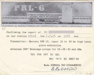 1948 Qsl: Radio Jornal Do Comercio,  Recife,  Brazil