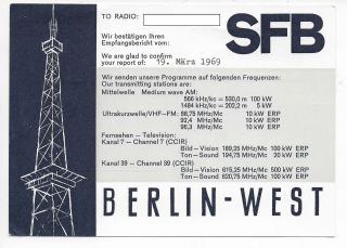 Qsl Radio Sender Freies Berlin Sfb West Germany 1969 Cold War Meter Stamp Dx Swl