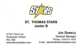 Gojhl St.  Thomas Stars Junior " B " Hockey Business Card