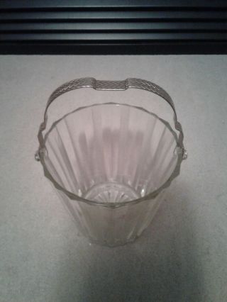 , Vintage Glass Ice Bucket With Metal Adj Handle By The Heller Glass Co.  Brooklyn