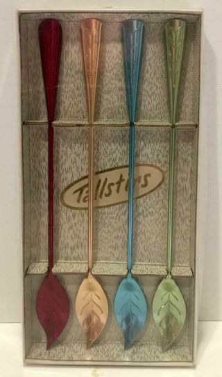 Vintage Colored Aluminum Drinks Spoon Set Tallstirs Htf Set Of 4