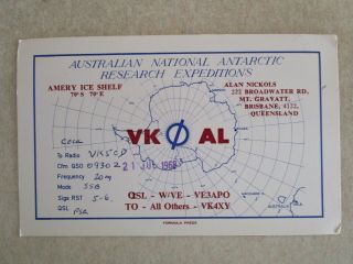 Old Ham Qsl Radio Card 1968 Vkal Australian Antartic Research Expeditions