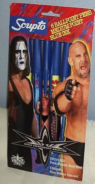 1999 Scripto World Championship Wrestling 6 Ballpoint Pens Sting Goldberg Nip