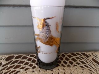 Vintage Zodiac Drinking Glass Tumbler With Gold Astrology Sign Taurus The Bull
