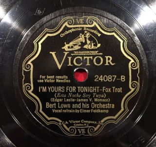 Victor Orthophonic 78 Rpm Phonograph Record 24087 Bert Lown & His Orchestra