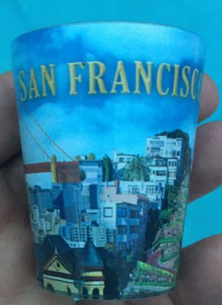Vintage San Francisco Cable Car Golden Gate Bridge Lombard St Color Shot Glass