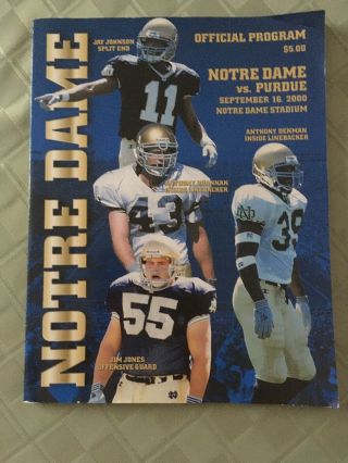 Notre Dame Vs Purdue Football Program Game Played 9/16/2000 Drew Brees