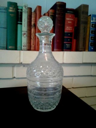 Vintage Clear Glass Diamond Cut Pattern Liquor Decanter,  Stopper/ Cork