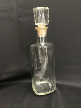 Vintage Clear Glass Unique Design Decanter W/ Stopper,  11 1/2” Tall