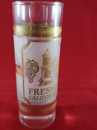 Collectible Souvenir Shot Glass - Fresno California Frosted Tall Shooter W/ Gold