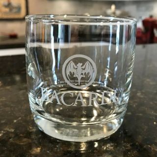 Bacardi Rum Etched Bat In A Circle 10 Oz Rock Glasses Clear Weighted Bottom