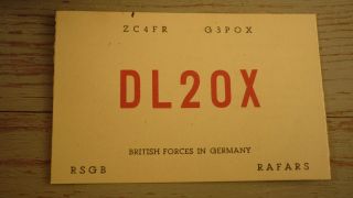 Old German Ham Qsl Radio Card,  1963 British Military Forces In Germany Dl2ox