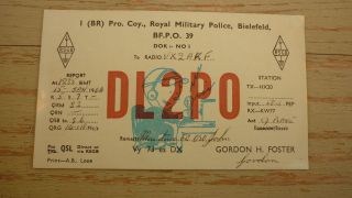 Old Ham Qsl Radio Card,  1964 British Royal Military Police Bielefield Germany