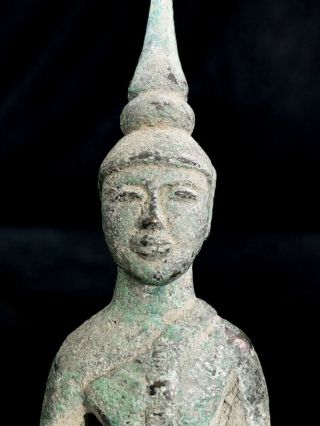 Small 17th C Lao Bronze Buddha With Light Green Patina Encrustation