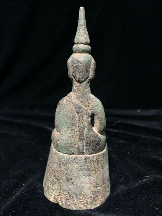 Small 17th c Lao bronze Buddha with light green patina encrustation 3