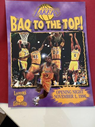 Los Angeles Lakers 1996 - 97 Baq To The Top Schedule Poster Limited Edition