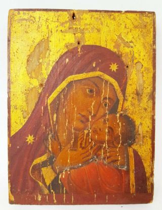 Antique 19th C Russian Hand Painted Icon Of The Korsun - Ephesus Mother Of God