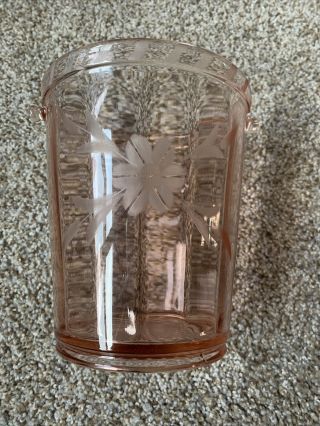 Vintage Pink Depression Glass Ice Bucket With Etched Flower 6 