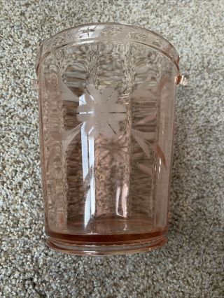 Vintage Pink Depression Glass Ice Bucket With Etched Flower 6 