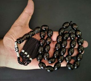 Vintage Islamic Makkawi Black Coral Yusr 33 Prayer Beads Rosary 14mm يسر مكاوي