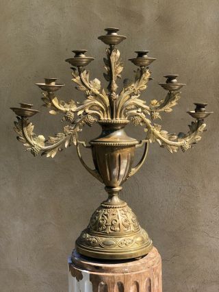 Fabulous Large Antique Bronze Menorah Candelabra Judaica