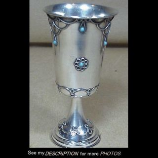 Vintage Sterling Silver Judaica Kiddush Wine Cup Enameled Decoration
