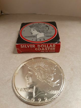 Silver Dollar Metal Coasters Set Of 4.  Vintage.  3 " Dia.  Old Stock.