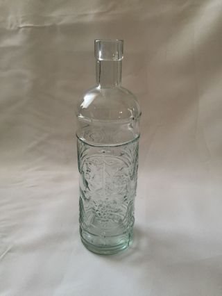 Clear Glass Bottle With Grapes Design Vintage 9 Inch Tall Euc