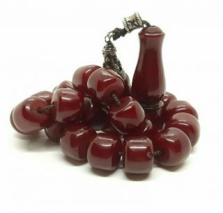 Antique Faturan Cherry Amber Bakelite Prayer Beads Tespih Damari 70.  8 Grams.