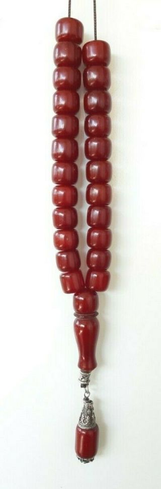 Antique Faturan Cherry Amber Bakelite Prayer Beads Tespih Damari 70.  8 Grams. 2