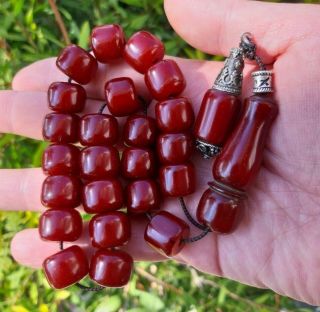 Antique Faturan Cherry Amber Bakelite Prayer Beads Tespih Damari 70.  8 Grams. 3