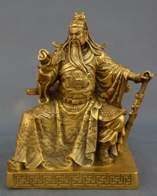 Auspicious Chinese Brass Wealth Dragon Warrior Guan Gong Yu Warrior God Statue
