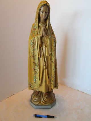 Vintage Virgin Mary Statue Chalkware Glass Eyes 24”tall 1943 Religious Icon Usa