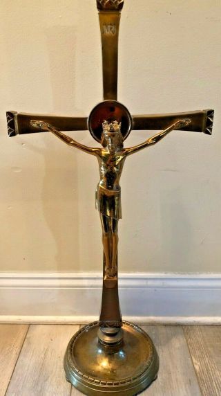 Rare Large Antique Vintage Catholic Church Altar Standing Crucifix