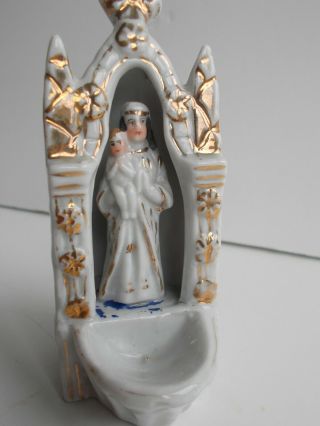 Antique Old Paris Porcelain Holy Madonna And Baby Jesus Holy Water Font
