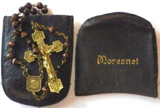 ⭐ Antique Rosaries Rosary Art Glass Bead Jesuit Ihs Crucifix ☧ Bronze Elements