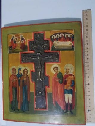 Antique bronze cross icon,  orthodox Russian,  hand painted икона крест ikona 3