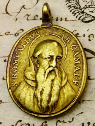 Rare Antique 18th Century Saint Romuald Of Ravenna & Jesus Savior Bronze Medal