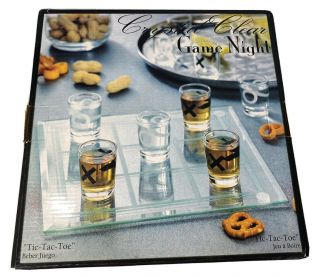Crystal Clear Game Night 9 Shot Glass Tic - Tac - Toe Portable Drinking Game