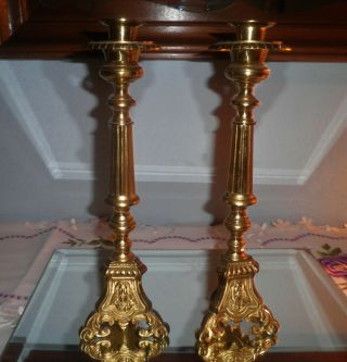 Antique Baroque Joseph,  Mary & Jesus Brass Church Candle Holders Circa 1880’s